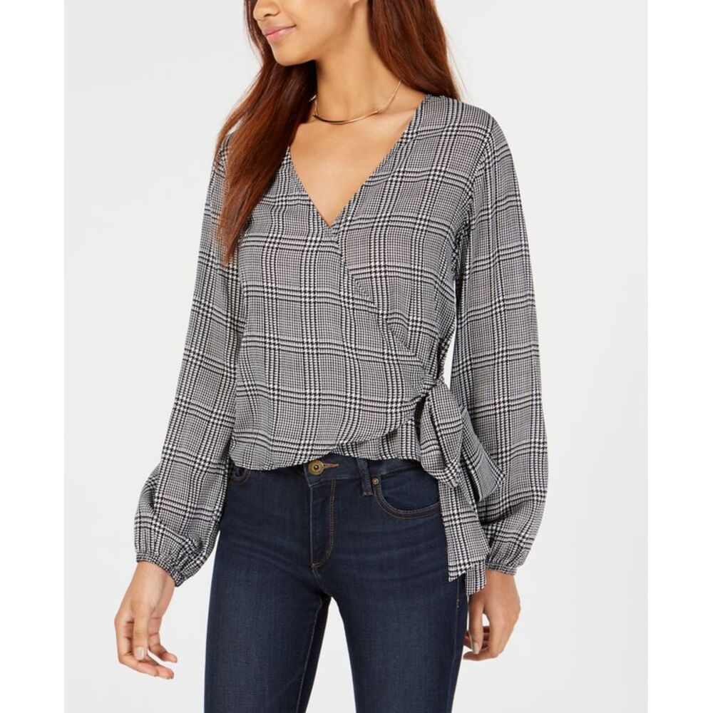 Project 28 Juniors Houndstooth Print Wrap Blouse